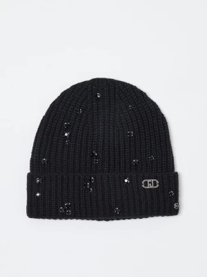 Liu Jo Beanie Hat With Rhinestones And Pearls czarny