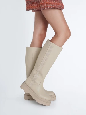 Liu Jo Beige Platform Boots With Logo LIUJO