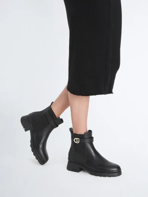 Liu Jo Black Leather Ankle Boots With Logo LIUJO