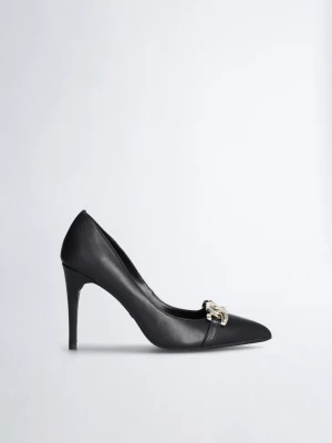 Liu Jo Black Leather Court Shoes With Chain LIUJO