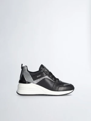 Liu Jo Black Leather Sneakers With Wedge LIUJO