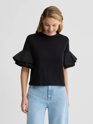 Liu Jo Black T-shirt With Black Flounced Detailing LIUJO