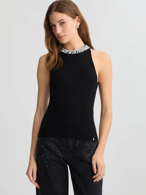 Liu Jo Black Top With Bejewelled Embellishment LIUJO