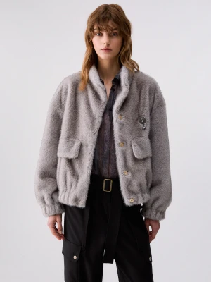 Liu Jo Bomber Jacket Teddy With Brooch Jewel szary