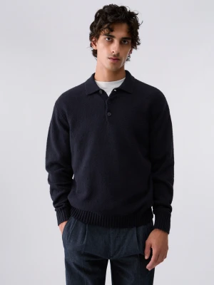 Liu Jo Bouclé Knit Polo Shirt Dark Blue