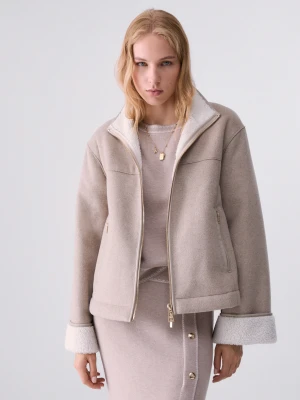 Liu Jo Boxy Synthetic Shearling Coat beżowy