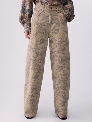 Liu Jo Boyfriend Trousers With Glitter Print beżowy
