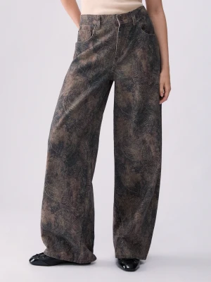 Liu Jo Boyfriend Trousers With Glitter Print brązowy
