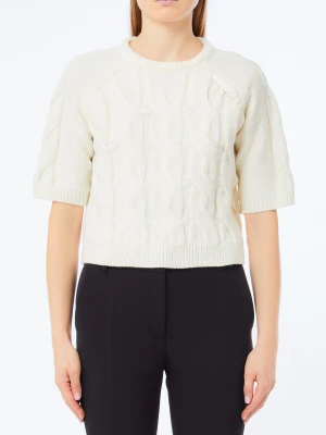 Liu Jo Cable Knit Wool Sweater biały