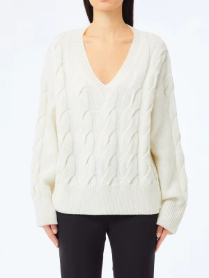Liu Jo Cable Knit Wool Sweater biały