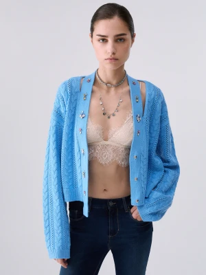 Liu Jo Cardigan With Jewel Embroidery Light Blue