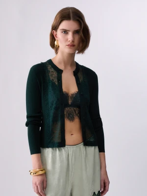 Liu Jo Cardigan With Lace Insert Dark Green