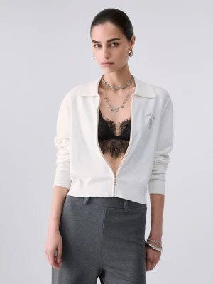 Liu Jo Cardigan With Micro Sequins White Wool