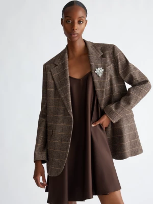 Liu Jo Chequered Blazer With Bejewelled Brooch Detail LIUJO