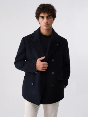 Liu Jo Coat Caban In Wool And Cashmere Dark Blue
