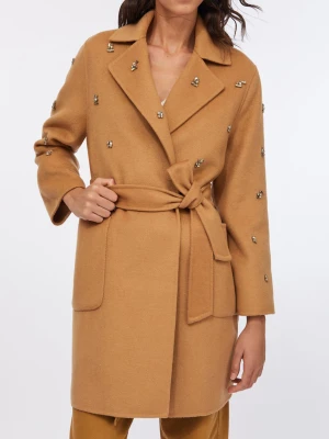 Liu Jo Coat In Wool With Jewel Embroidery Sand