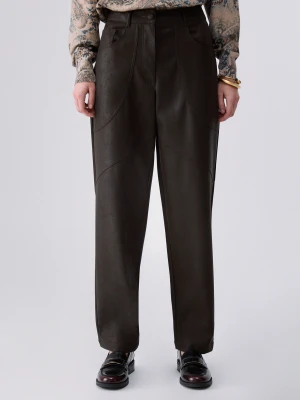 Liu Jo Coated Fabric Baggy Pants Dark Brown