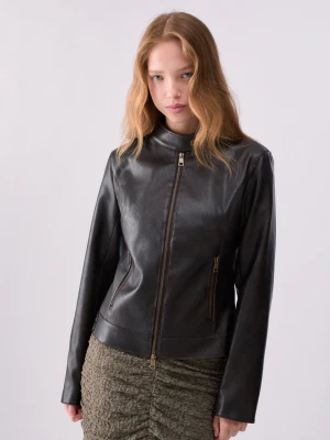 Liu Jo Coated Fabric Biker Jacket Dark Brown