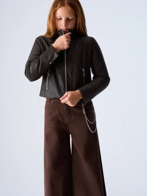 Liu Jo Coated Fabric Biker Jacket Dark Brown