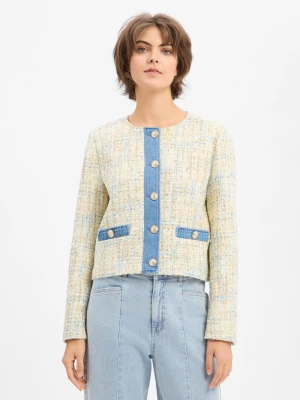 Liu Jo Collection Krótki blezer damski - Giacca Kate Denim Kobiety beżowy|niebieski|złoty wypukły wzór tkaniny,