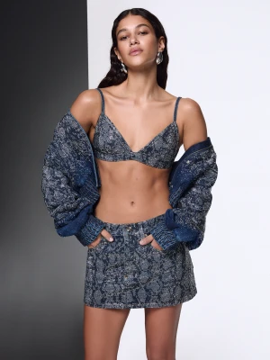 Liu Jo Bralette In Denim With Rhinestones Blue Denim