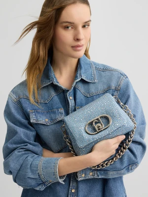 Liu Jo Denim Lapuffy Shoulder Bag With Rhinestones LIUJO