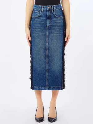 Liu Jo Denim Midi Skirt With Lace Blue Denim