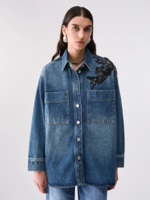 Liu Jo Denim Overshirt With Jewel Embroidery Blue Denim