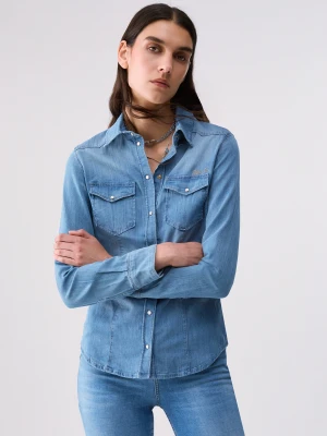 Liu Jo Denim Shirt With Embroidery Blue Denim