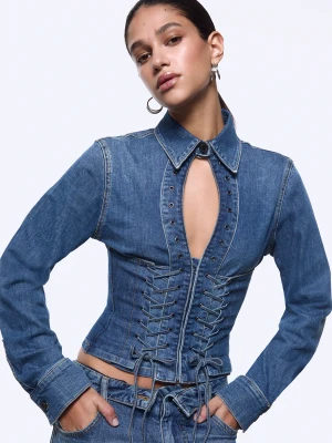 Liu Jo Denim Shirt With Ties Blue Denim