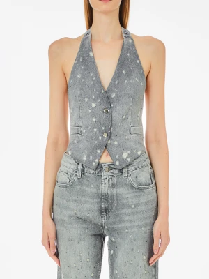 Liu Jo Denim Waistcoat With Rhinestones LIUJO