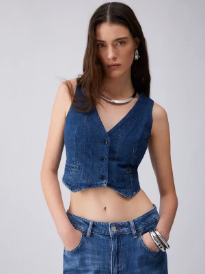 Liu Jo Denim Waistcoat With Rhinestones LIUJO