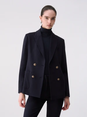 Liu Jo Double-breasted Jacket In Milano Stitch Dark Blue