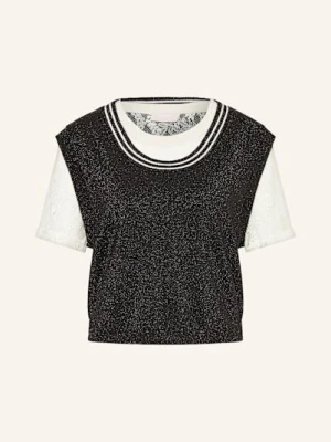 Liu Jo Dzianinowa Koszulka Z Błyszczącą Przędzą I Koronką schwarz