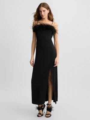 Liu Jo Elegant Black Dress With Feathers LIUJO