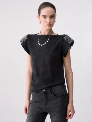 Liu Jo Embroidered Jersey Top szary