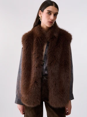 Liu Jo Faux Fur Vest With Belt Dark Brown