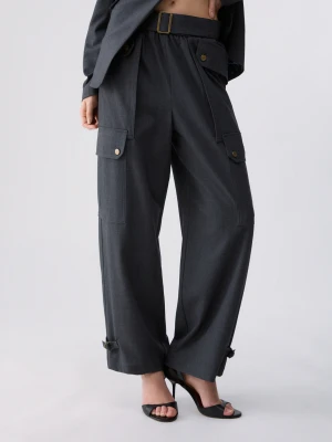 Liu Jo Flannel Cargo Pants Dark Green