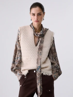 Liu Jo Fringed Detail Waistcoat Cream