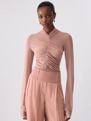 Liu Jo Full Rhinestone Tulle T-shirt Nude