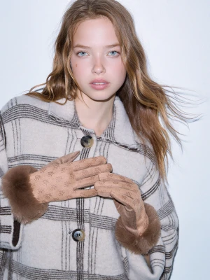 Liu Jo Gloves With Faux Fur Details Camel