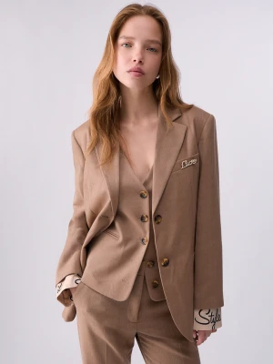 Liu Jo Herringbone Fabric Blazer beżowy