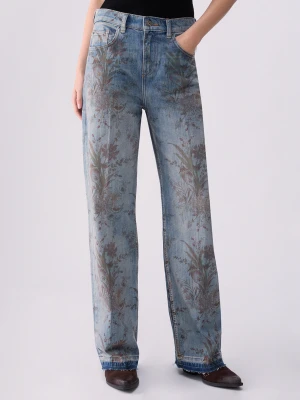 Liu Jo High-waisted Jeans With Print Blue Denim