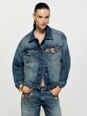 Liu Jo Jacket In Denim With Spille Jewel Dark Blue Denim