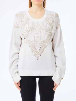 Liu Jo Jacquard Wool Sweater biały