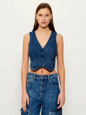 Liu Jo Jeansowa kamizelka | Slim Fit | z dodatkiem lnu