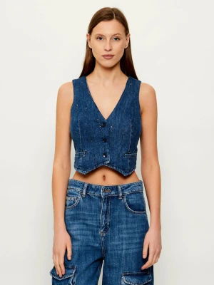 Liu Jo Jeansowa kamizelka | Slim Fit | z dodatkiem lnu
