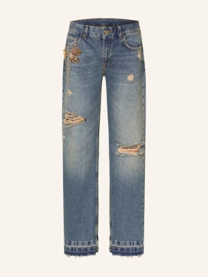 Liu Jo Jeansy Straight Z Kamyczkami Ozdobnymi blau 79240 Den.Blue dirty clips