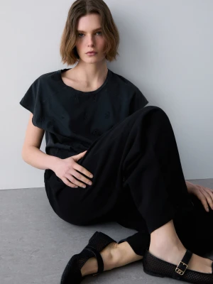 Liu Jo Jersey T-shirt With Gemstones czarny