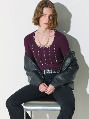 Liu Jo Jumper With Bejewelled Embroidery Burgundy